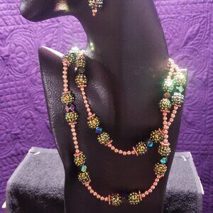 Copper Beaded Necklace/Choker & Earrings